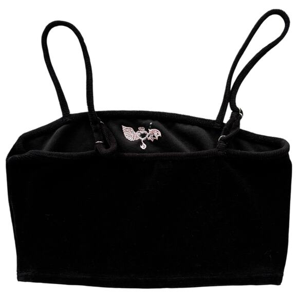 Forever 21 velvet cropped cami with winged heart embroidery, black M - Picture 2 of 5